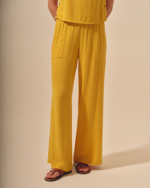 Pantalon con lino corte recto Abu dabi Hover