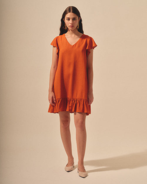 Vestido corto fluido con lino Alba