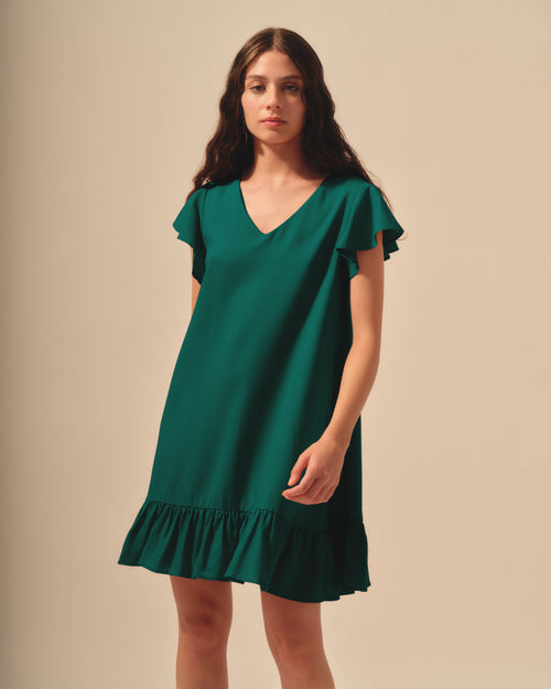 Vestido corto fluido con lino Alba