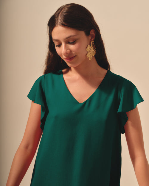 Vestido corto fluido con lino Alba Hover