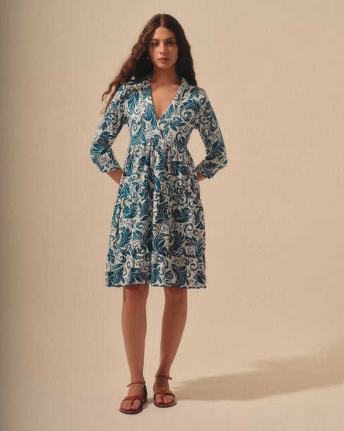 Vestido corto manga 3/4 estampado damasco Severina/ol