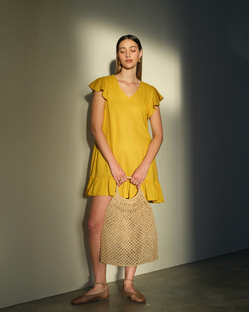 Vestido corto fluido con lino Alba