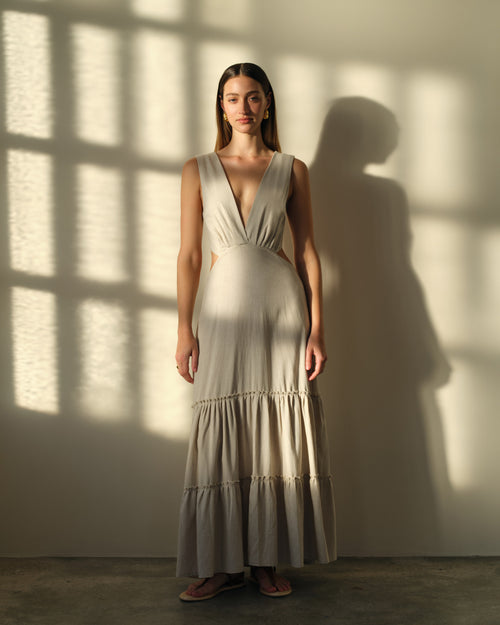 Maxi vestido con lino Lucette