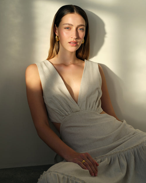 Maxi vestido con lino Lucette Hover