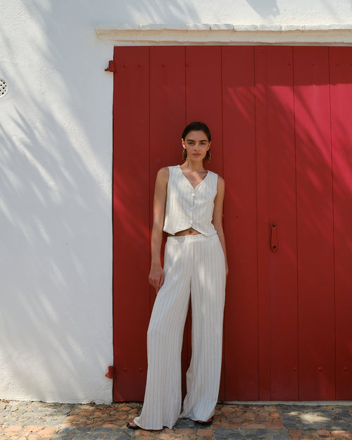 Pantalon con lino corte recto Juliana