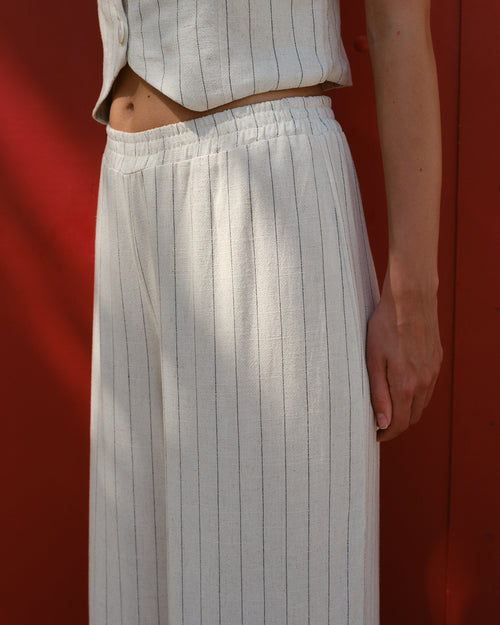 Pantalon con lino corte recto Juliana Hover