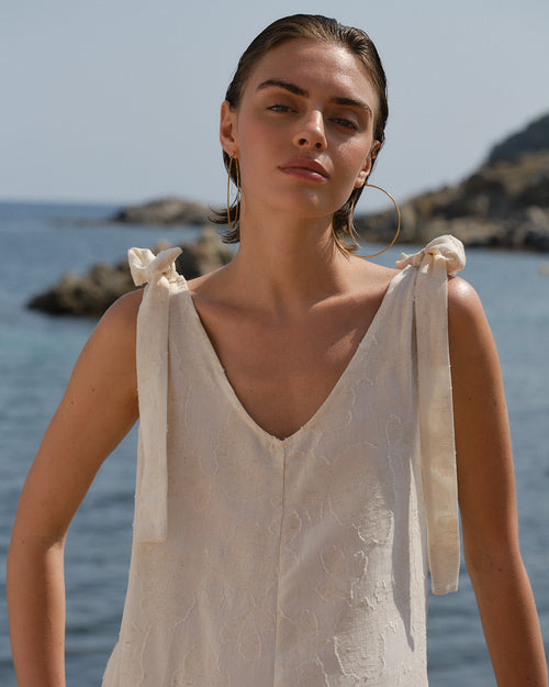 Maxi vestido con lino Amaranta Hover