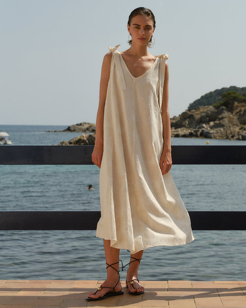 Maxi vestido con lino Amaranta