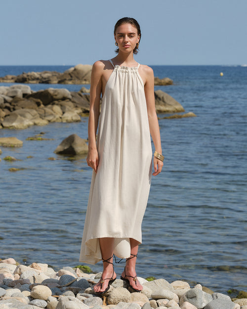 Vestido Halter con Lino Solange