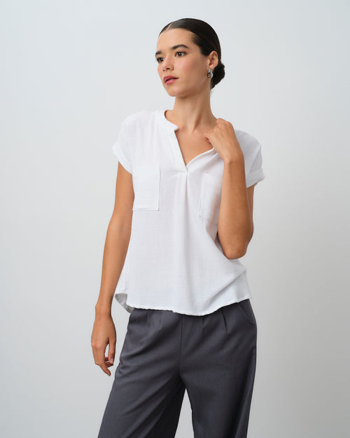 Blusa con lino con dos bolsas Alonsa