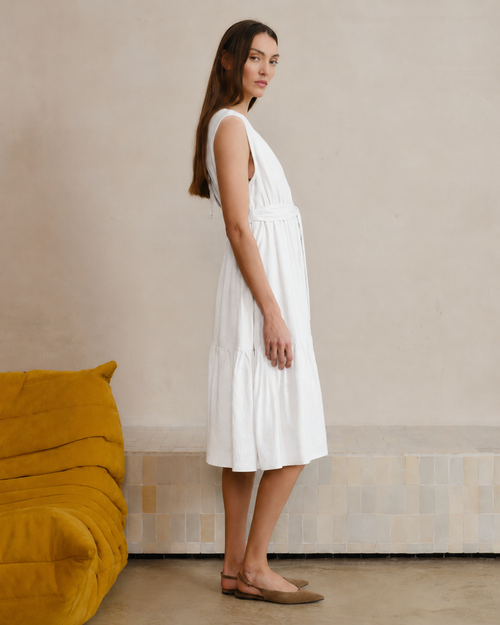 Vestido escote cruzado con lino Beatriz Hover
