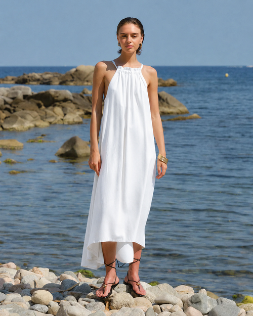 Vestido Halter con Lino Solange