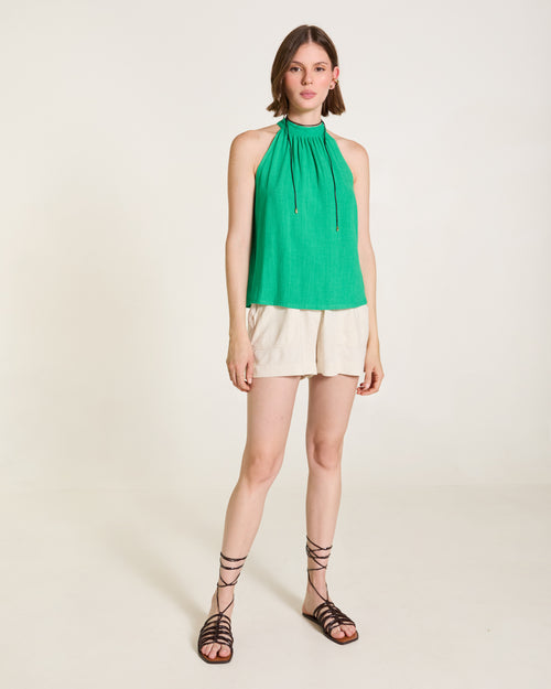 Blusa halter con lino Salome Hover