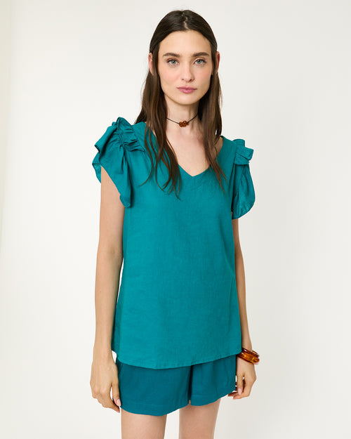 Blusa con lino cuello V Florentine Hover