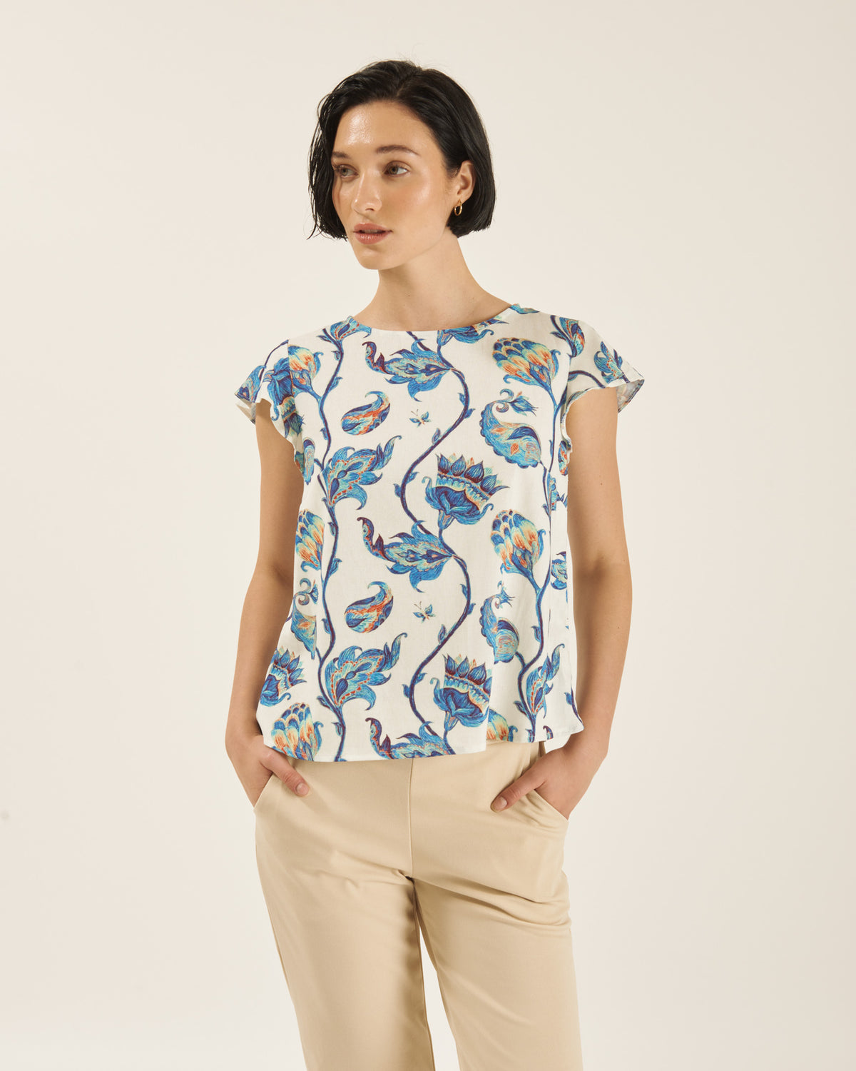 Blusa con lino estampado Constanza/L