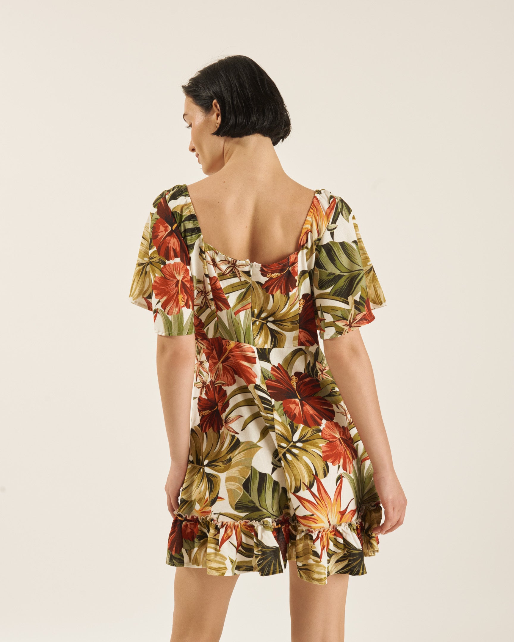 Vestido corto con lino estampado Sofia