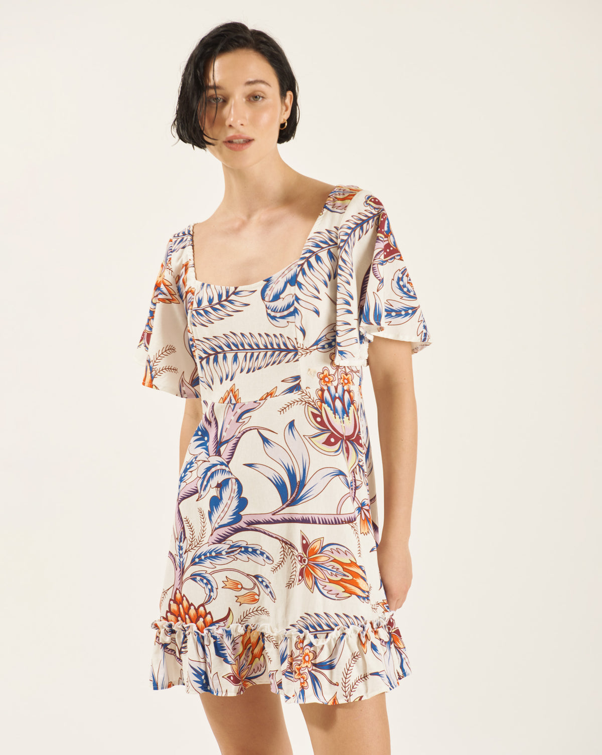 Vestido corto con lino estampado Sofia
