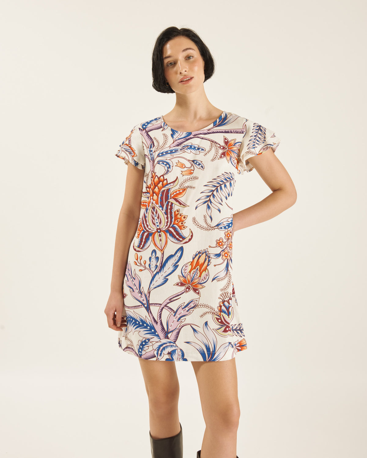 Vestido con lino estampado Shelby