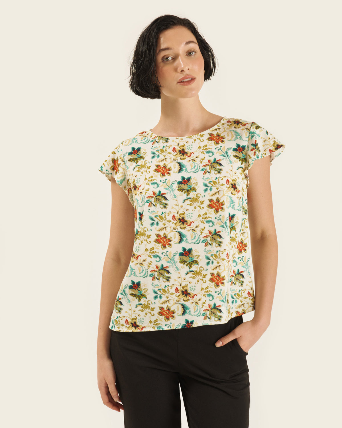 Blusa con lino estampado Constanza/L