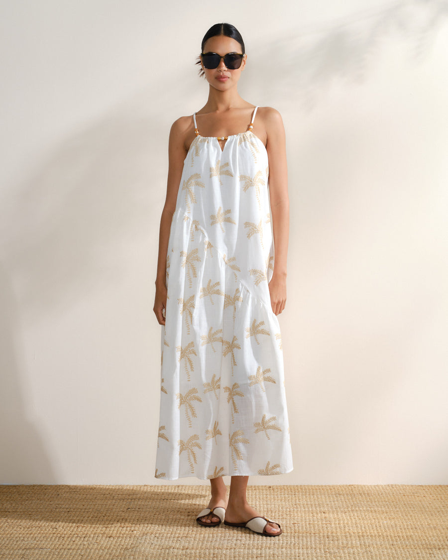 Vestido largo de tirantes con cuentas Amana