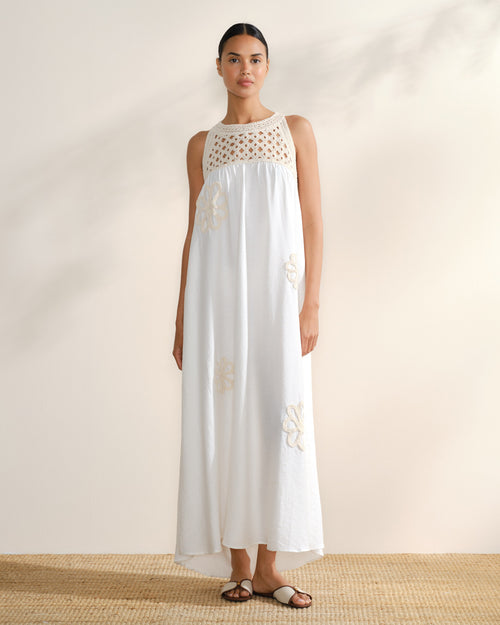 Vestido largo con crochete en peto Zaya