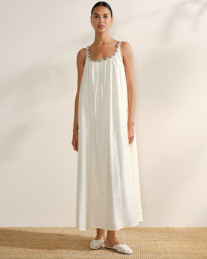 Vestido largo cuello amplio Farah