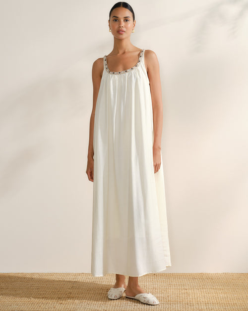 Vestido largo cuello amplio Farah