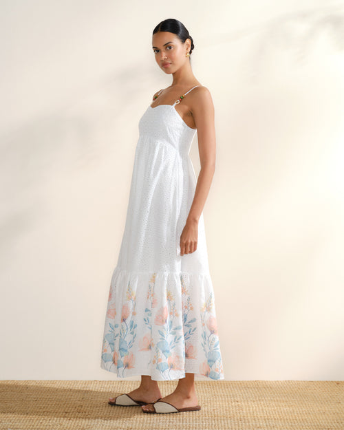Vestido largo con tirantes de tela bordada Maritza Hover