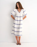 Vestido blanco con bordados azules Lagan