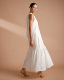 Vestido halter largo en tela bordada Anais