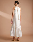 Vestido halter largo en tela bordada Anais