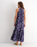Vestido halter largo en tela bordada Anais