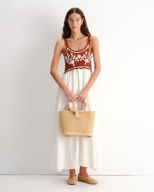 Vestido largo con peto de crochette Vittoria