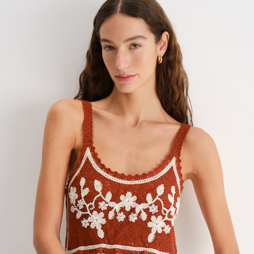 Vestido largo con peto de crochette Vittoria