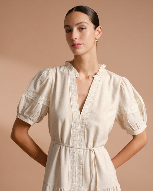 Vestido largo con lino Livia Hover