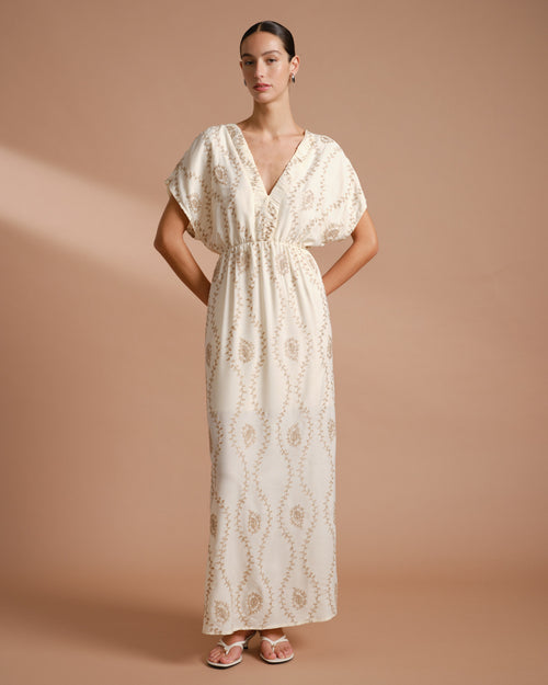 Vestido largo tela bordada Gardenia