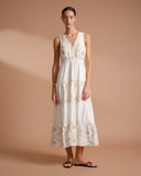 Vestido largo cuelo "V" tela bordada Brunella