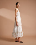 Vestido largo cuelo "V" tela bordada Brunella