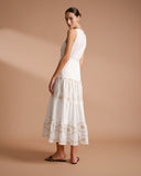 Vestido largo cuelo "V" tela bordada Brunella