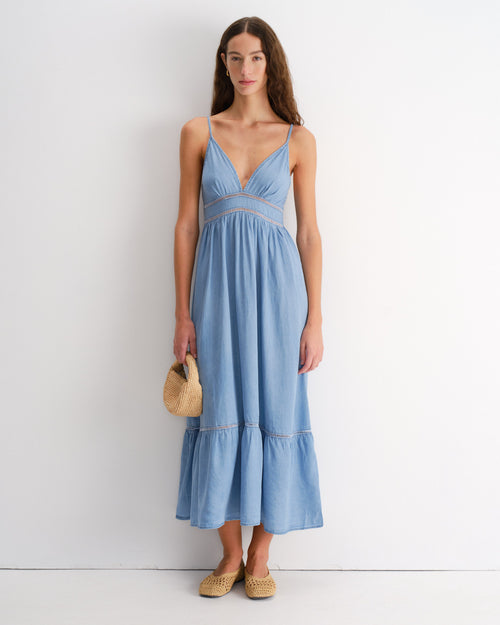 Vestido largo de tirantes azul Chiara
