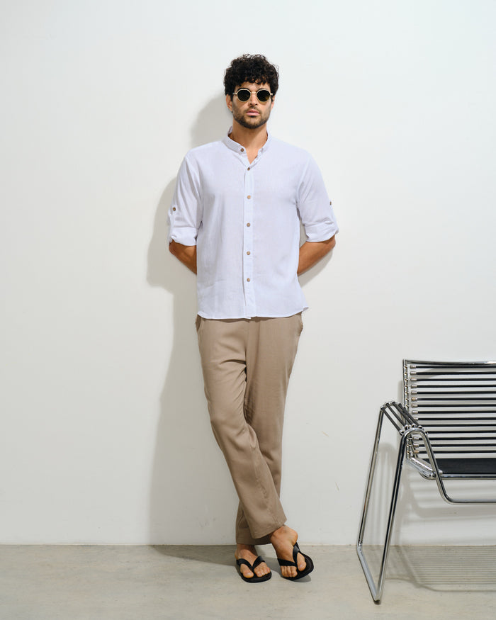 Camisa con lino cuello mao Sergio