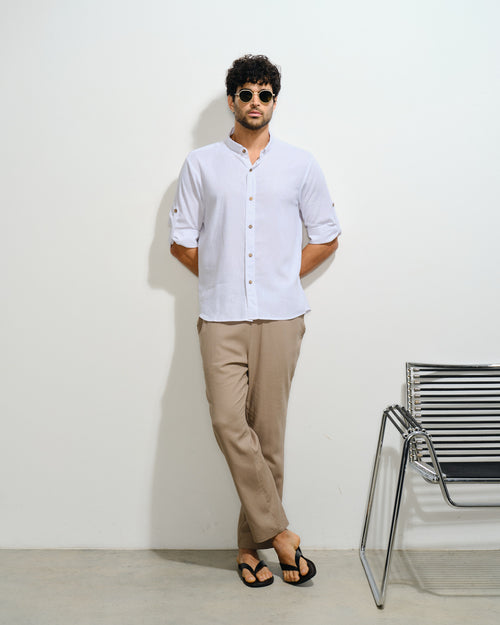 Camisa con lino cuello mao Sergio