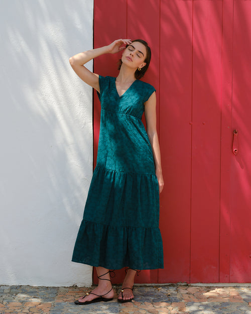 Maxi Vestido largo tela bordada Estela