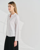 Blusa con lino manga larga cuello mao Silvana