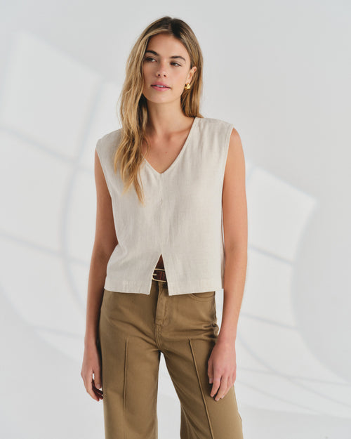 Crop Top sin mangas con lino Viva Hover