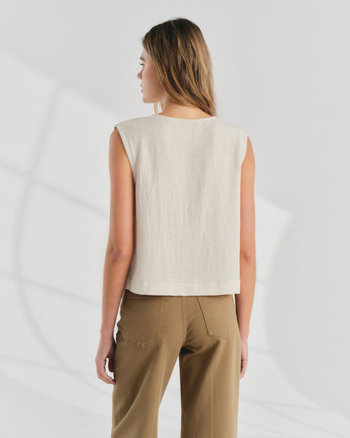 Crop Top sin mangas con lino Viva Hover