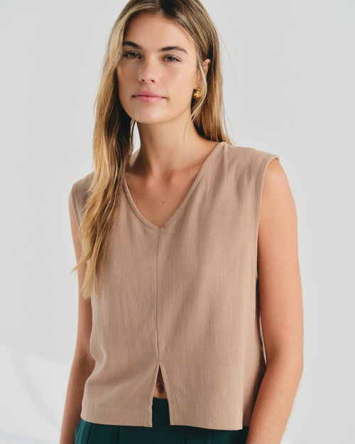 Crop Top sin mangas con lino Viva Hover