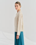 Blusa con lino manga larga cuello mao Silvana