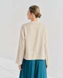 Blusa con lino manga larga cuello mao Silvana