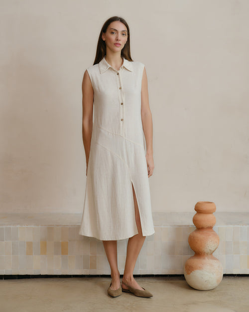 Vestido largo camisero con lino Andrea